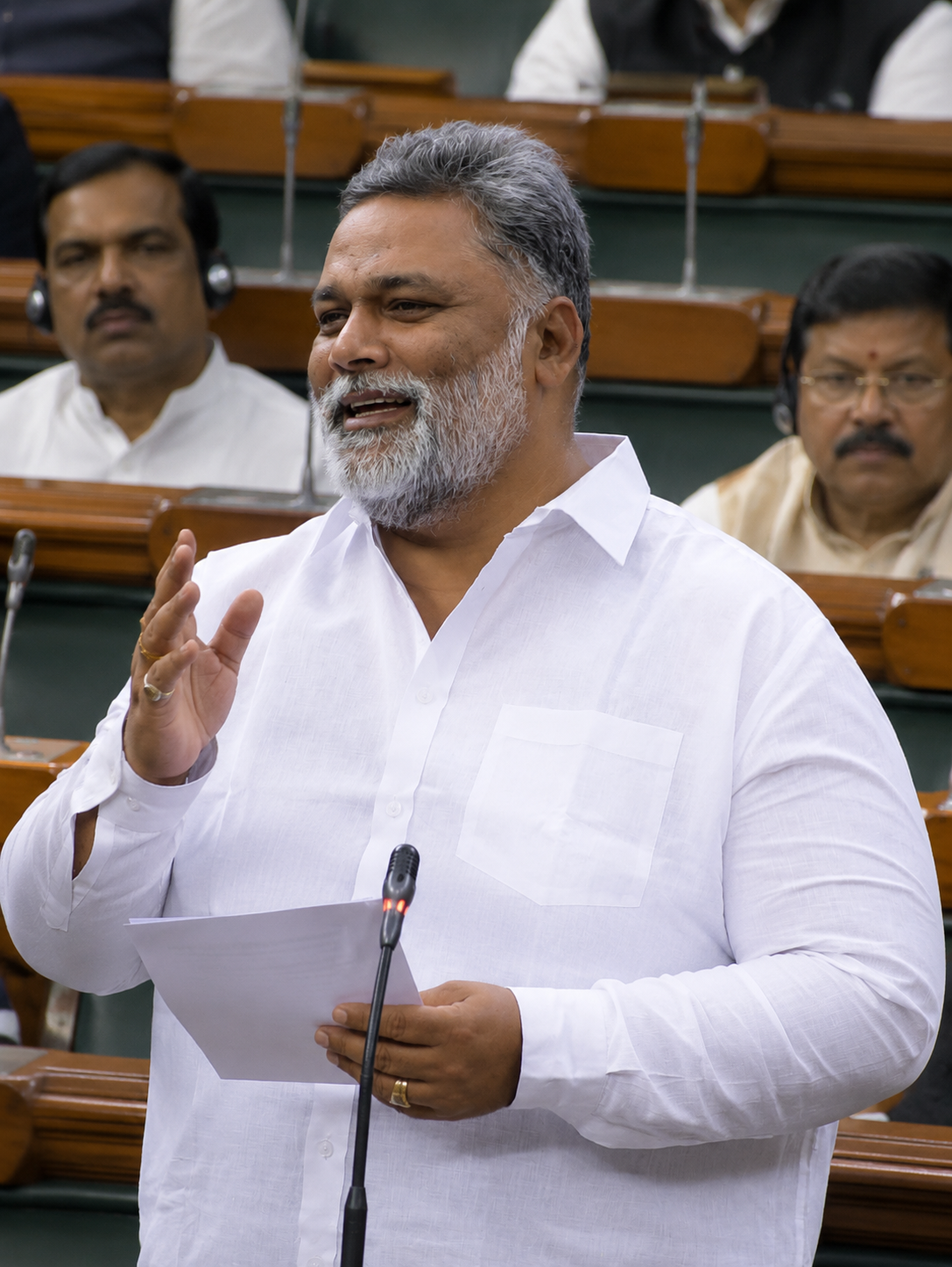 Pappu Yadav speaking in Parliament while holding papers