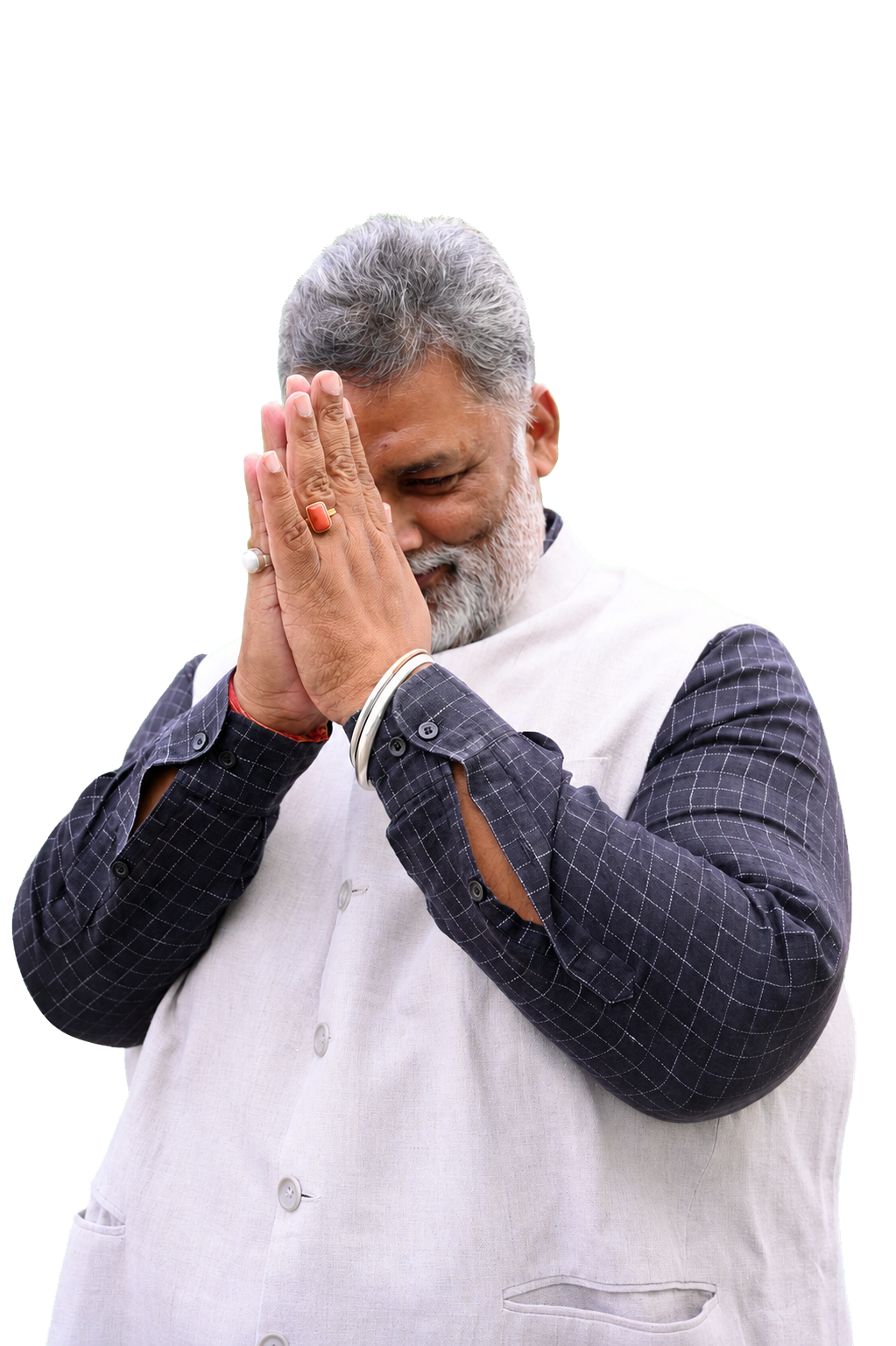 Pappu Yadav greeting people with folded hands